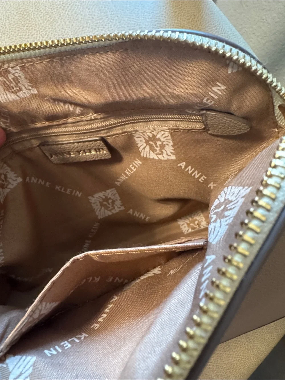 AK Anne Klein Tricolor Pebbled Crossbody Bag in Taupe, Cream & Pink